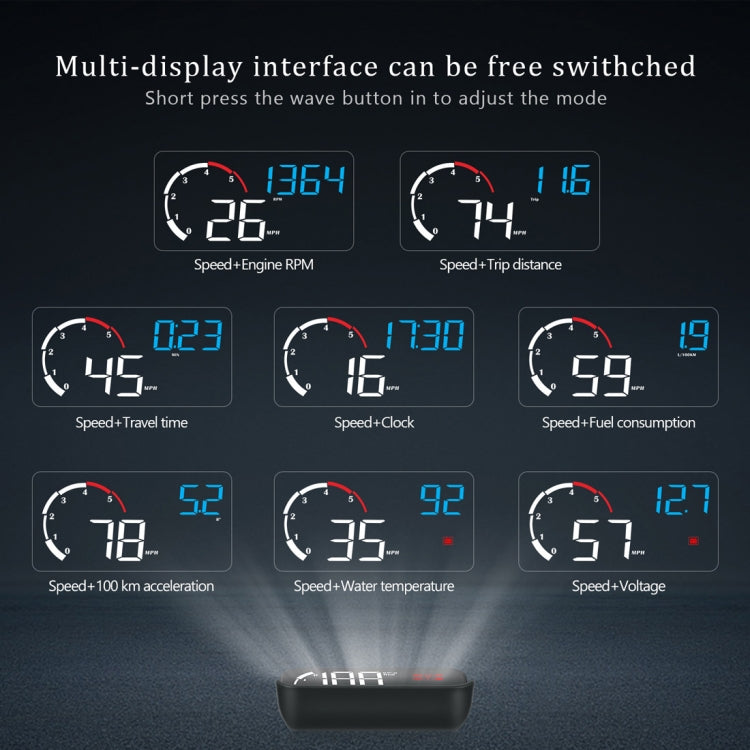 M10 3.5 inch Universal Car OBD2 HUD Vehicle-mounted Head Up Display (Yellow) - Head Up Display System by buy2fix | Online Shopping UK | buy2fix