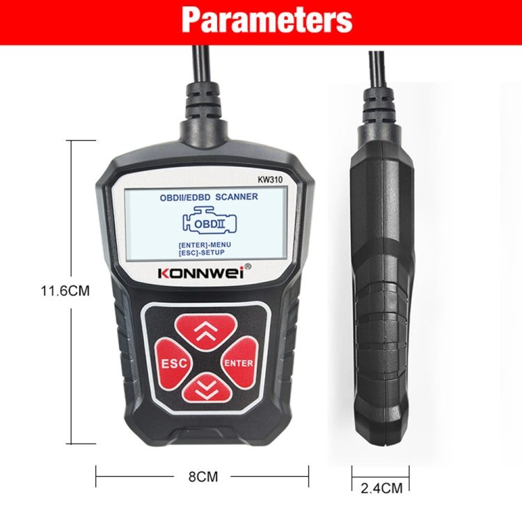 KONNWEI KW310 OBD Car Fault Detector Code Reader ELM327 OBD2 Scanner Diagnostic Tool(Black) - Code Readers & Scan Tools by KONNWEI | Online Shopping UK | buy2fix