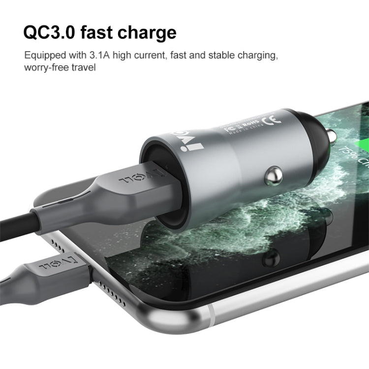 IVON CC39 18W 3.1A QC 3.0 USB Car Charger + 1m USB to 8 Pin Fast Charge Data Cable Set - Car Charger by IVON | Online Shopping UK | buy2fix