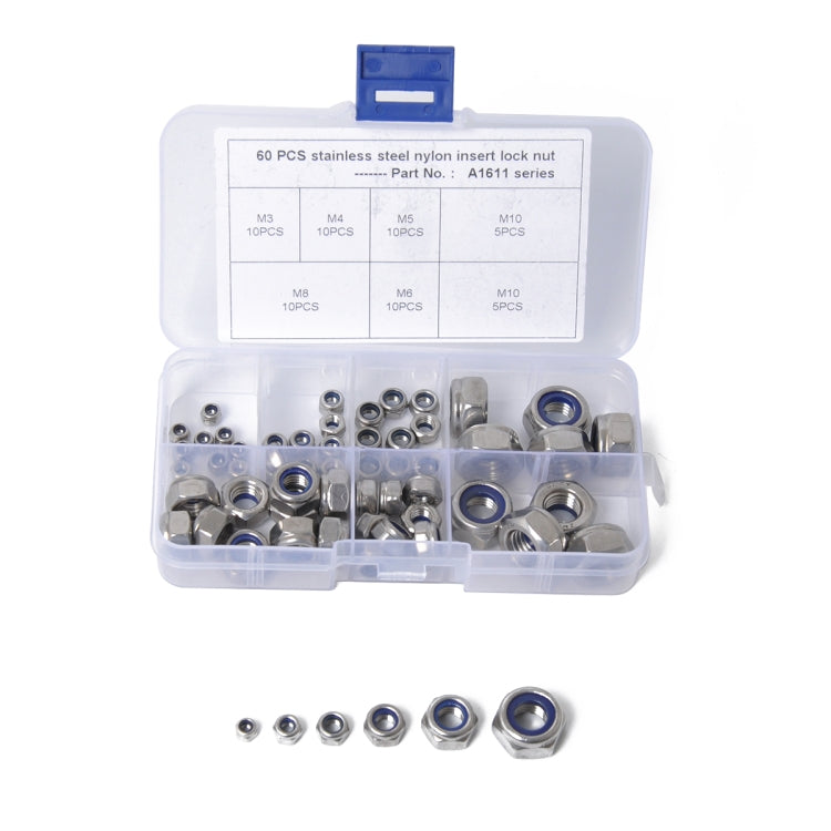 60 PCS Car 304 Stainless Steel Lock Nuts Nylon Insert Locknut Kit M3-M10 - In Car by buy2fix | Online Shopping UK | buy2fix