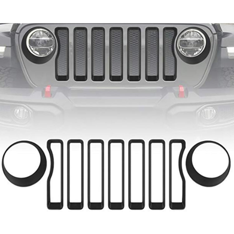 Car Mesh Grille Grill Insert + Headlight Turn Light Cover Trim for Jeep Wrangler JL 2018-2019(Black) - Lamp Decoration by buy2fix | Online Shopping UK | buy2fix