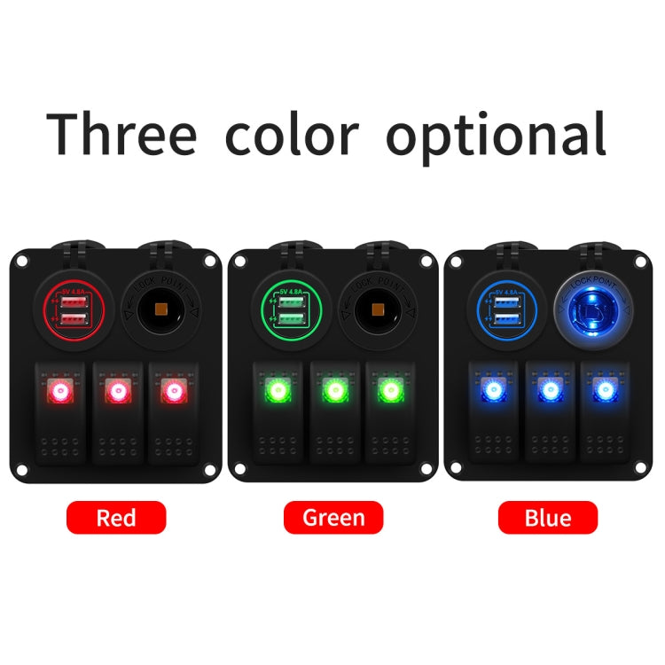 Multi-functional Combination Switch Panel 12V / 24V 3 Way Switches + Dual USB Charger for Car RV Marine Boat (Green Light) - In Car by buy2fix | Online Shopping UK | buy2fix