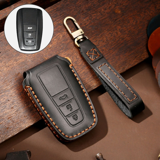 Hallmo Car Cowhide Leather Key Protective Cover Key Case for Toyota Corolla 2018 3-button (Black) - In Car by buy2fix | Online Shopping UK | buy2fix