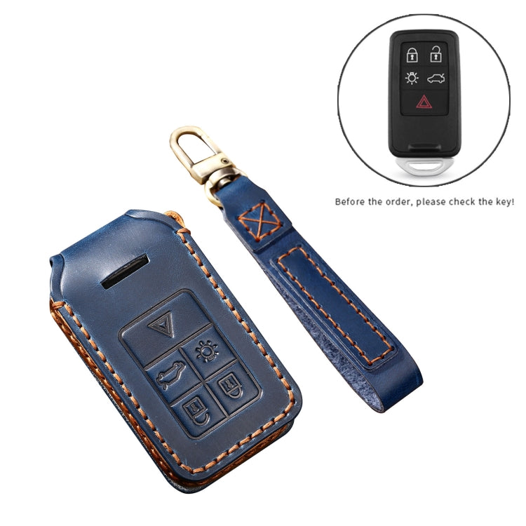 Hallmo Car Cowhide Leather Key Protective Cover Key Case for Volvo 5-button(Blue) -  by Hallmo | Online Shopping UK | buy2fix