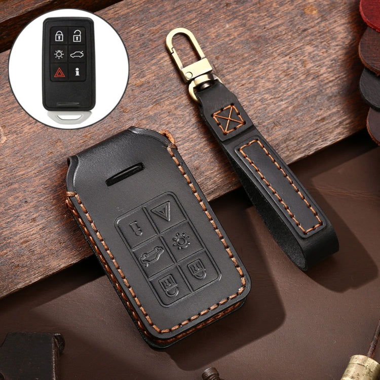 Hallmo Car Cowhide Leather Key Protective Cover Key Case for Volvo 6-button(Black) -  by Hallmo | Online Shopping UK | buy2fix