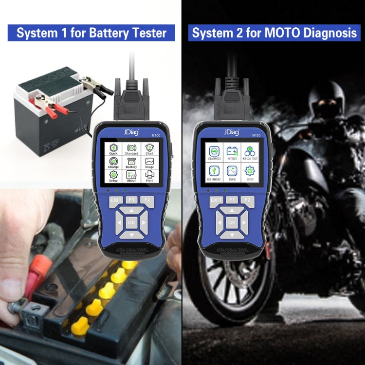 JDiag M100 Motorcycles 2 in1 OBD Scanner Battery Tester - In Car by buy2fix | Online Shopping UK | buy2fix