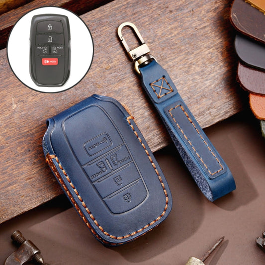 Hallmo Car Genuine Leather Key Protective Cover for Toyota Sienna 5-button (Blue) - In Car by buy2fix | Online Shopping UK | buy2fix