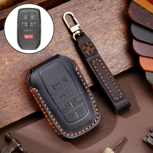 Hallmo Car Genuine Leather Key Protective Cover for Toyota Sienna 6-button (Black) - In Car by buy2fix | Online Shopping UK | buy2fix