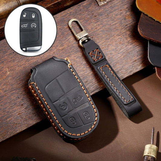 Hallmo Car Genuine Leather Key Protective Cover for Jeep Compass 4-button (Black) - In Car by buy2fix | Online Shopping UK | buy2fix