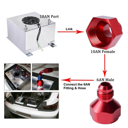 AN10 to AN6 Male and Female Connector Conversion Screw Oil Cooler Conversion Reducer Adapter (Red) - In Car by buy2fix | Online Shopping UK | buy2fix