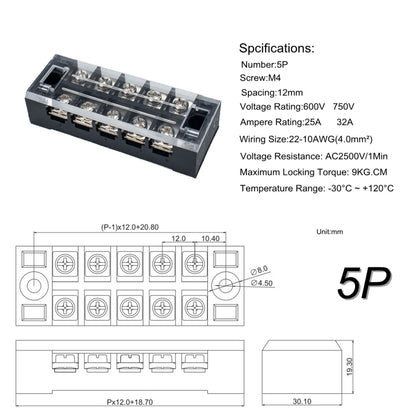 5 PCS Car 5-way 25A TB-2505 Dual Row Power Terminal Connector + 5-position Connection Strip with Cover - In Car by buy2fix | Online Shopping UK | buy2fix