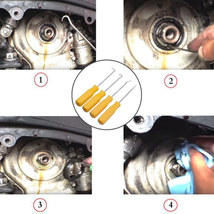 4 PCS Car Pick and Hook Set O Ring Oil Seal Gasket Puller Remover Craft Hand Tool Car Remover Tool Set (Yellow) - In Car by buy2fix | Online Shopping UK | buy2fix