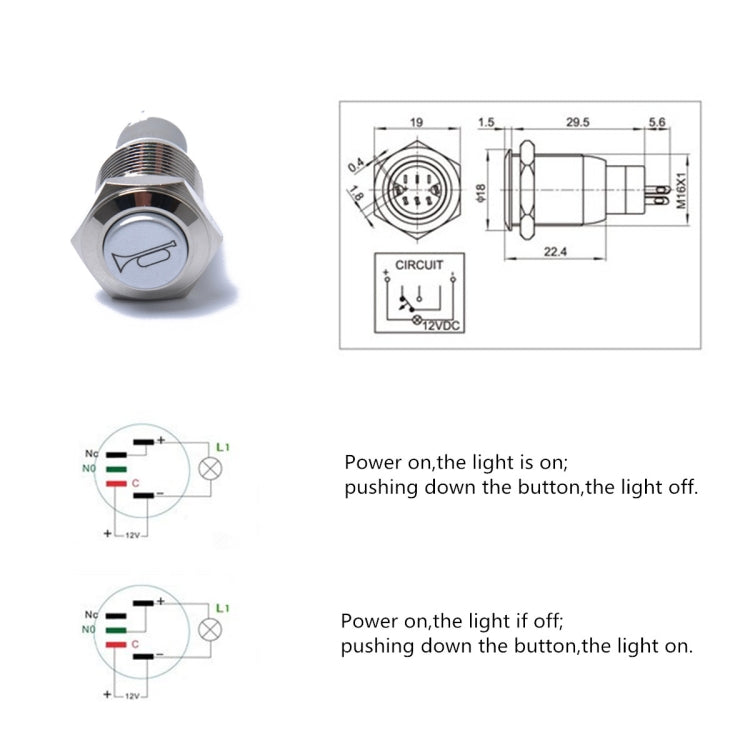 Momentary Reset Switch Push Button 16mm 12V for Car Motorcycle Horn Speaker - In Car by buy2fix | Online Shopping UK | buy2fix