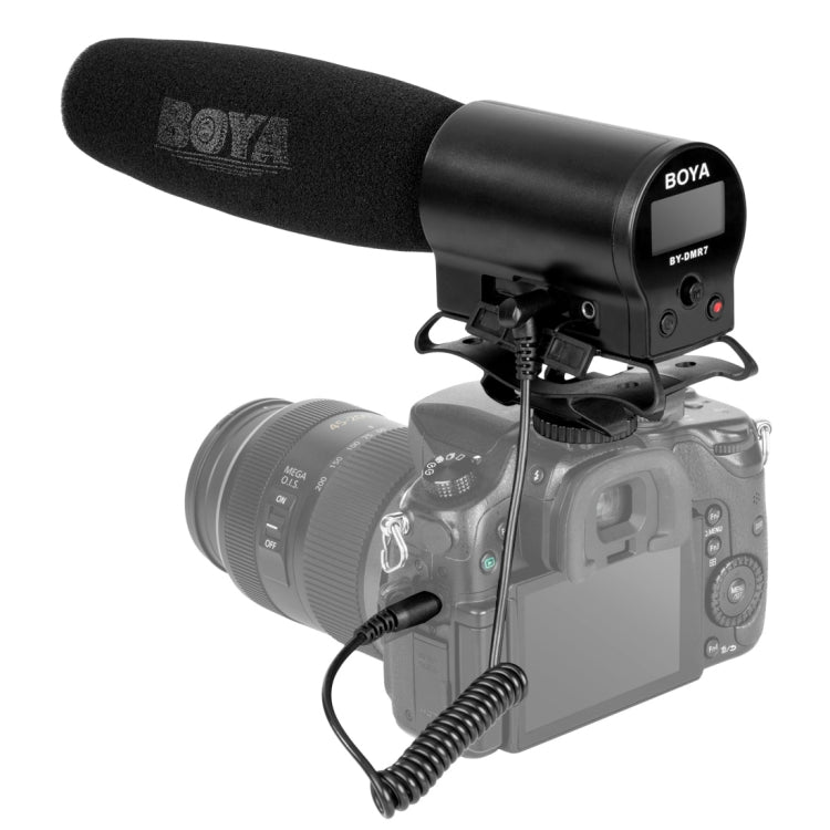 BOYA BY-DMR7 Shotgun Condenser Broadcast Microphone with LCD Display & Integrated Flash Recorder for Canon / Nikon / Sony DSLR Cameras and Video Cameras(Black) - Camera Microphone by BOYA | Online Shopping UK | buy2fix