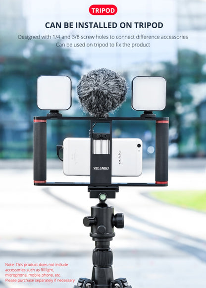 YELANGU PC05 YLG0909B Vlogging Live Broadcast Smartphone Metal Cage Video Rig Filmmaking Recording Handle Stabilizer Bracket for iPhone, Galaxy, Huawei, Xiaomi, HTC, LG, Google, and Other Smartphones(Black) - Stand by YELANGU | Online Shopping UK | buy2fix