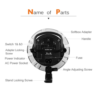 Godox TL-5 5 in 1 E27 Socket Tricolor Bulb Light Lamp Head Mount(US Plug) -  by Godox | Online Shopping UK | buy2fix