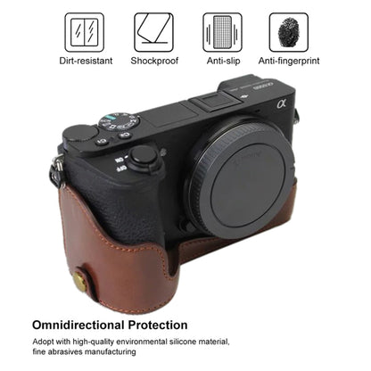 1/4 inch Thread PU Leather Camera Half Case Base for Sony ILCE-A6500 / A6500 (Brown) - Camera Accessories by buy2fix | Online Shopping UK | buy2fix
