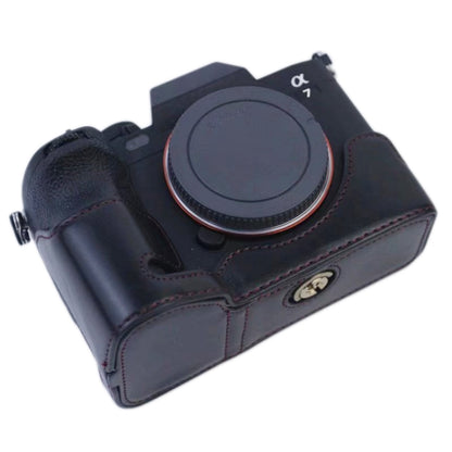 1/4 inch Thread PU Leather Camera Half Case Base for Sony A7 IV (Coffee) - Camera Accessories by buy2fix | Online Shopping UK | buy2fix