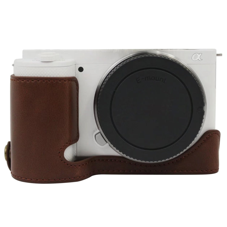 1/4 inch Thread PU Leather Camera Half Case Base for Sony ZV-E10 / ZV-E10L (Coffee) - Camera Accessories by buy2fix | Online Shopping UK | buy2fix
