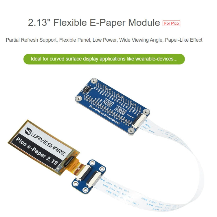 Waveshare 2.13 inch 212 x 104 Pixel Black / White Flexible E-Paper E-Ink Display Module for Raspberry Pi Pico, SPI Interface - Modules Expansions Accessories by WAVESHARE | Online Shopping UK | buy2fix