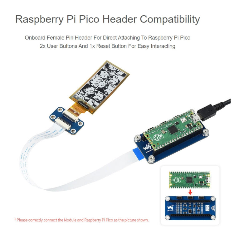 Waveshare 2.13 inch 212 x 104 Pixel Black / White Flexible E-Paper E-Ink Display Module for Raspberry Pi Pico, SPI Interface - Modules Expansions Accessories by WAVESHARE | Online Shopping UK | buy2fix