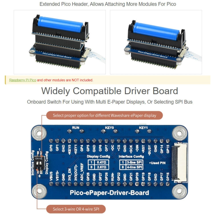 Waveshare 2.13 inch 212 x 104 Pixel Black / White Flexible E-Paper E-Ink Display Module for Raspberry Pi Pico, SPI Interface - Modules Expansions Accessories by WAVESHARE | Online Shopping UK | buy2fix