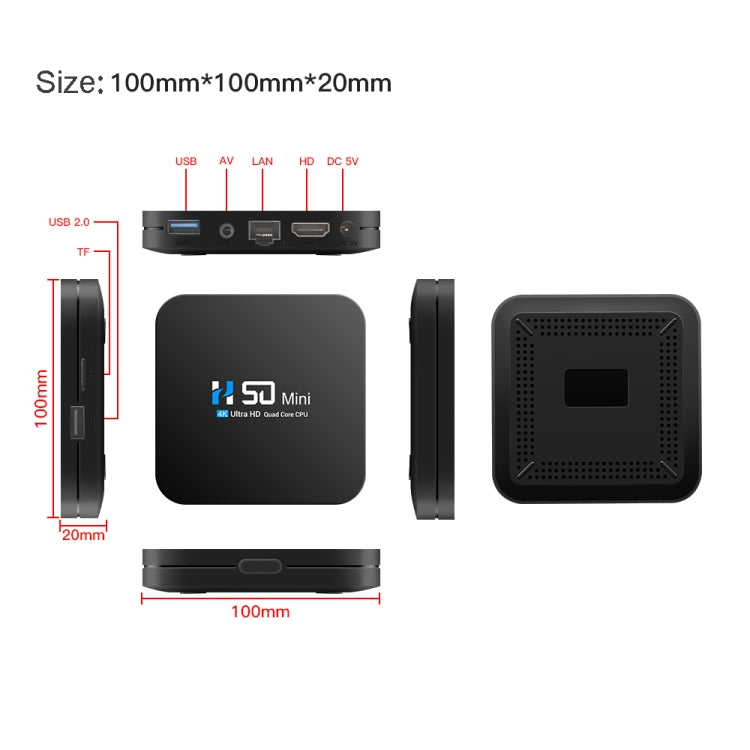 H50 Mini 4K Smart Network TV Box, Android 10.0, RK3318 Quad Core, 2GB+16GB, UK Plug - Consumer Electronics by buy2fix | Online Shopping UK | buy2fix