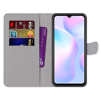 For Xiaomi Redmi 9A Coloured Drawing Cross Texture Horizontal Flip PU Leather Case with Holder & Card Slots & Wallet & Lanyard(Golden Chain Grey Cat) - Xiaomi Cases by buy2fix | Online Shopping UK | buy2fix