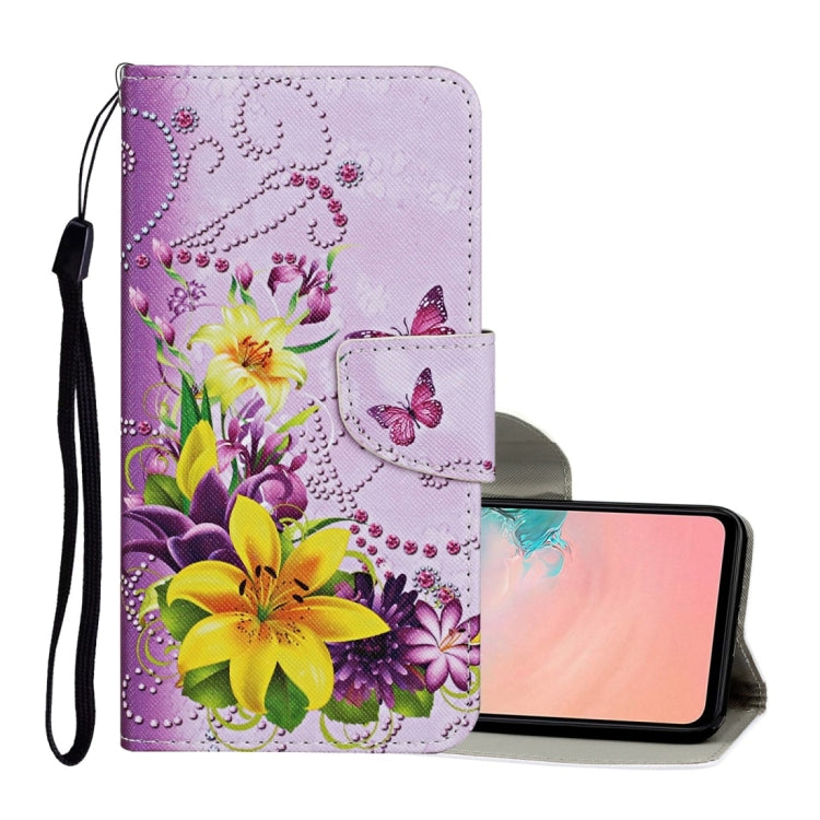 For Samsung Galaxy A12 Colored Drawing Pattern Horizontal Flip Leather Case with Holder & Card Slots & Wallet & Lanyard(Yellow Flower Butterfly) - Samsung Accessories by buy2fix | Online Shopping UK | buy2fix