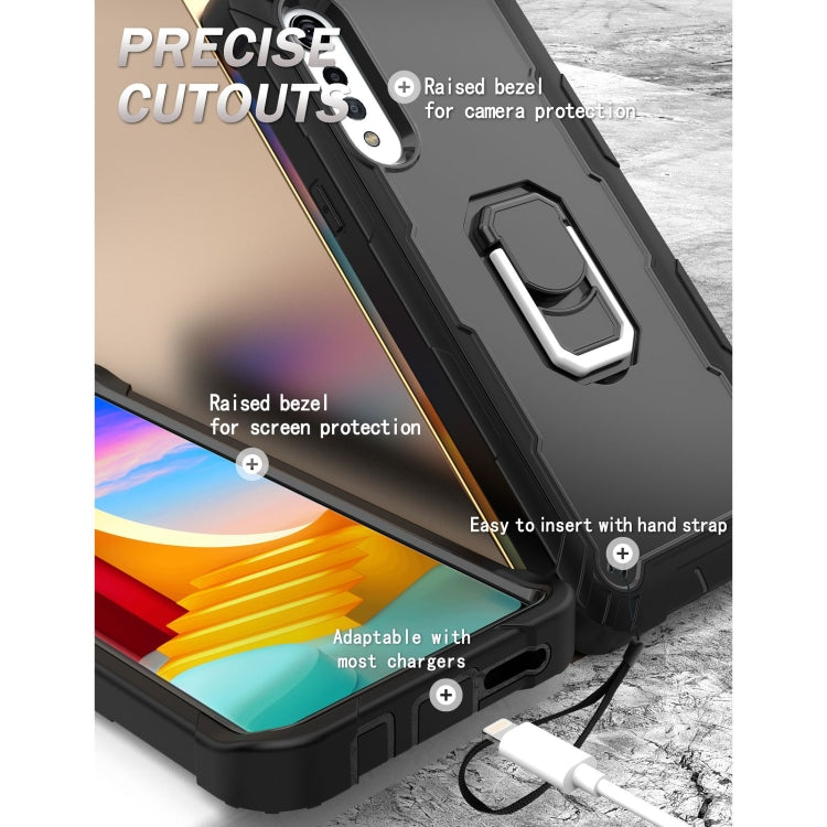 For LG Velvet PC + Rubber 3-layers Shockproof Protective Case with Rotating Holder(Black) - Mobile Accessories by buy2fix | Online Shopping UK | buy2fix