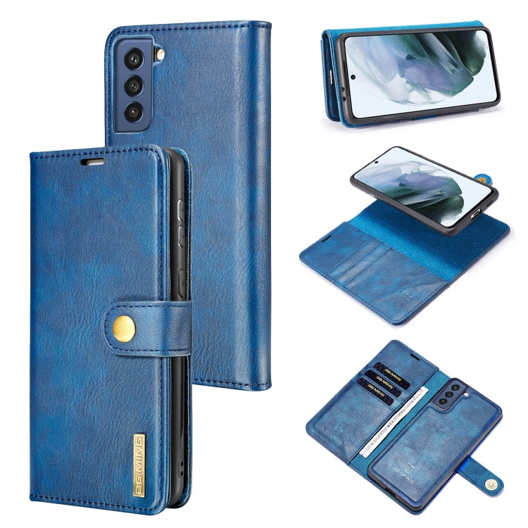 For Samsung Galaxy S21 FE DG.MING Crazy Horse Texture Flip Detachable Magnetic Leather Case with Holder & Card Slots & Wallet(Blue) - Galaxy Phone Cases by DG.MING | Online Shopping UK | buy2fix