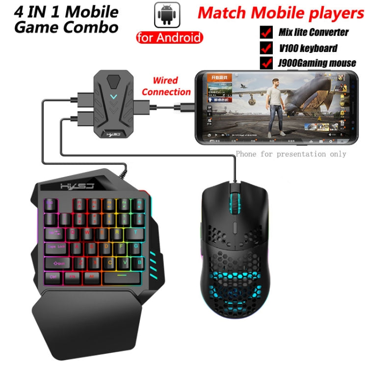 HXSJ V100+J900+P8 One-handed Keyboard + Programming Gaming Mouse + Keyboard Mouse Converter Set - Wired Mice by HXSJ | Online Shopping UK | buy2fix