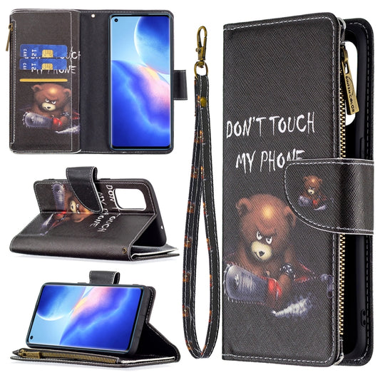For OPPO Reno5 5G Colored Drawing Pattern Zipper Horizontal Flip Leather Case with Holder & Card Slots & Wallet(Bear) - OPPO & vivo Accessories by buy2fix | Online Shopping UK | buy2fix