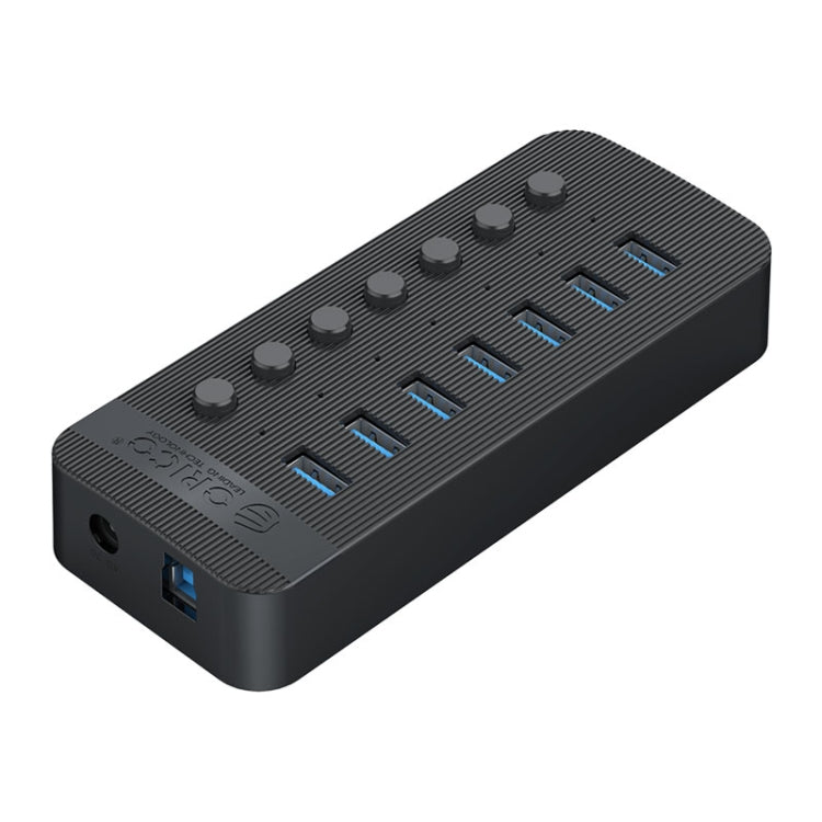 ORICO CT2U3-7AB-BK 7 In 1 Plastic Stripes Multi-Port USB HUB with Individual Switches, EU Plug(Black) - USB 3.0 HUB by ORICO | Online Shopping UK | buy2fix