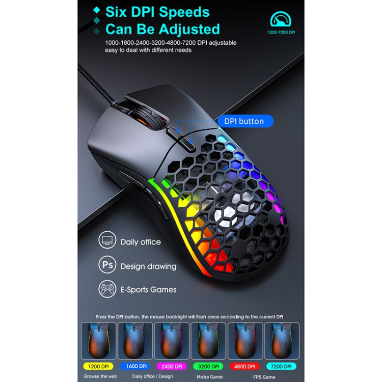 iMICE T60 7-key Custom Colorful Luminous Wired Honeycomb Gaming Mouse, Cable Length: 1.8m(Black) - Wired Mice by iMICE | Online Shopping UK | buy2fix