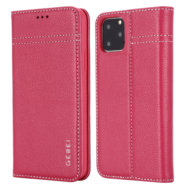 For iPhone 11 GEBEI Top-grain Leather Horizontal Flip Protective Case with Holder & Card Slots(Rose Red) - iPhone 11 Cases by GEBEI | Online Shopping UK | buy2fix