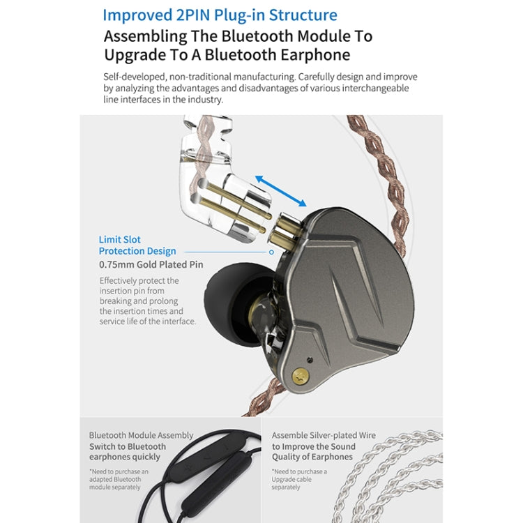 KZ ZSN Pro Ring Iron Hybrid Drive Metal In-ear Wired Earphone, Standard Version(Grey) - In Ear Wired Earphone by KZ | Online Shopping UK | buy2fix