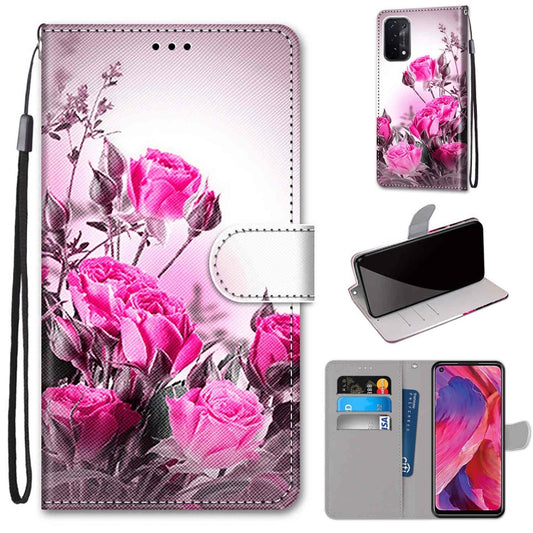 For OPPO A54 5G / A74 5G / A93 5G / A93s 5G Coloured Drawing Cross Texture Horizontal Flip PU Leather Case with Holder & Card Slots & Wallet & Lanyard(Wild Rose) - OPPO & vivo Accessories by buy2fix | Online Shopping UK | buy2fix