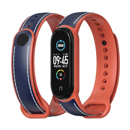 For Xiaomi Mi Band 5/6/7 MIJOBS TPU + Leather Watch Band(Blue+Orange) - Watch Bands by MIJOBS | Online Shopping UK | buy2fix