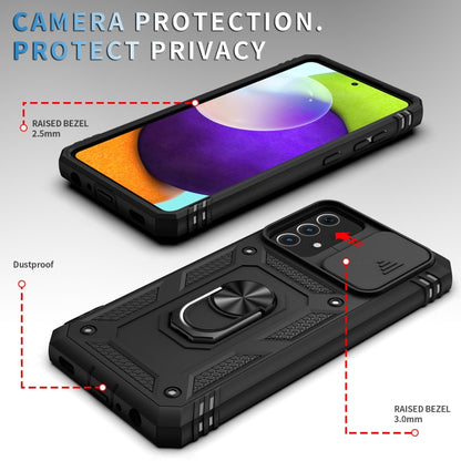 For Samsung Galaxy A52 Sliding Camera Cover Design TPU + PC Protective Case with 360 Degree Rotating Holder & Card Slot(Black+Black) - Samsung Accessories by buy2fix | Online Shopping UK | buy2fix