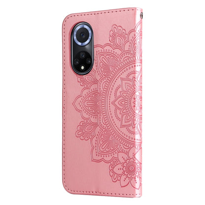 For Huawei nova 9 / Honor 50 7-petal Flowers Embossed Flip Leather Phone Case with Holder & Card Slots(Rose Gold) - Mobile Accessories by buy2fix | Online Shopping UK | buy2fix