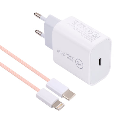 SDC-20W PD USB-C / Type-C Travel Charger + 1m 12W USB-C / Type-C to 8 Pin Data Cable Set, EU Plug(Pink) - Mobile Accessories by buy2fix | Online Shopping UK | buy2fix