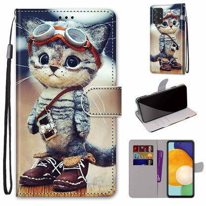 For Samsung Galaxy A53 5G Global Coloured Drawing Cross Texture Horizontal Flip PU Phone Leather Case with Holder & Card Slots & Wallet & Lanyard(Colorful Layer(Leather Shoes Cat) - Samsung Accessories by buy2fix | Online Shopping UK | buy2fix