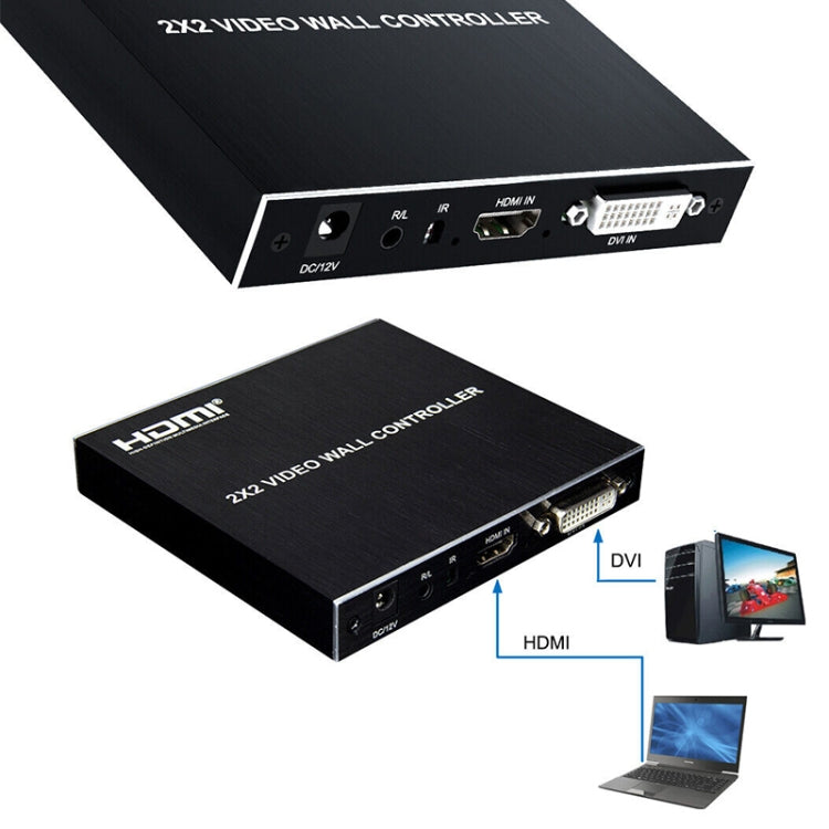 1080P 2 x 2 HDMI + DVI to 4 HDMI Ports Video Wall Controller(Black) - Splitter by buy2fix | Online Shopping UK | buy2fix