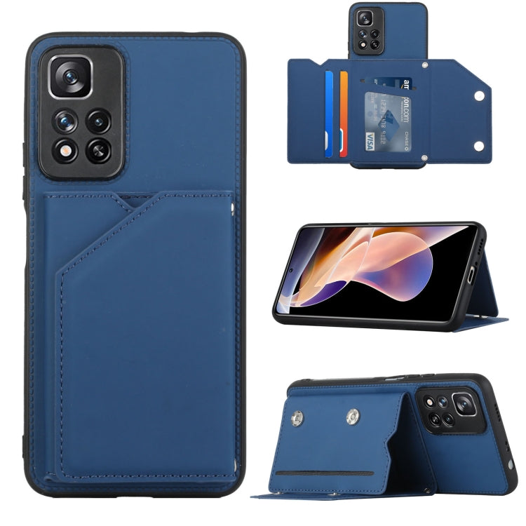 For Xiaomi Redmi Note 11 Pro Skin Feel PU + TPU + PC Phone Case with Card Slots(Blue) - Xiaomi Accessories by buy2fix | Online Shopping UK | buy2fix