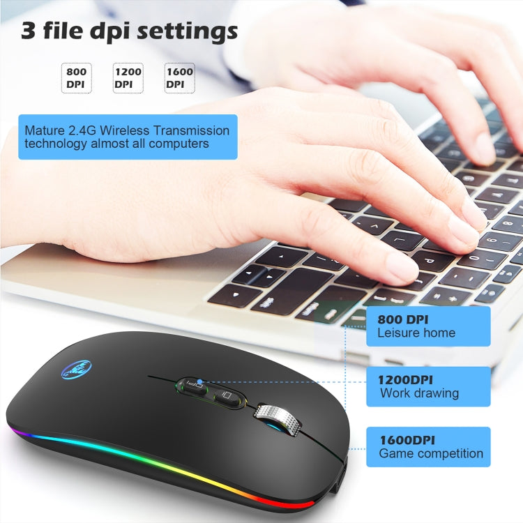 HXSJ M103FG 1600dpi Adjustable 2.4G RGB Light Wireless Mouse(Black) - Wireless Mice by HXSJ | Online Shopping UK | buy2fix