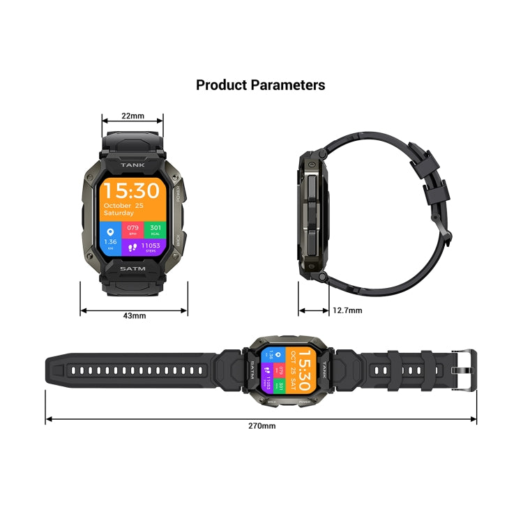 TANK M1 1.72 TFT Screen Smart Watch, Support Sleep Monitoring / Heart Rate Monitoring(Black) - Smart Wear by buy2fix | Online Shopping UK | buy2fix