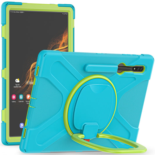 For Samsung Galaxy Tab S8 Ultra X900 Silicone + PC Tablet Protective Case(Light Blue+Yellow Green) - Galaxy Tab S8 Ultra Cases by buy2fix | Online Shopping UK | buy2fix