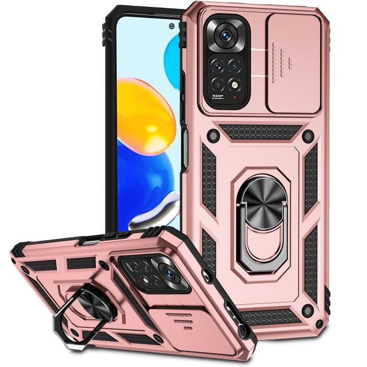 For Xiaomi Redmi Note 11 Global Sliding Camshield Holder Phone Case(Rose Gold) - Redmi Note 11 Case by buy2fix | Online Shopping UK | buy2fix