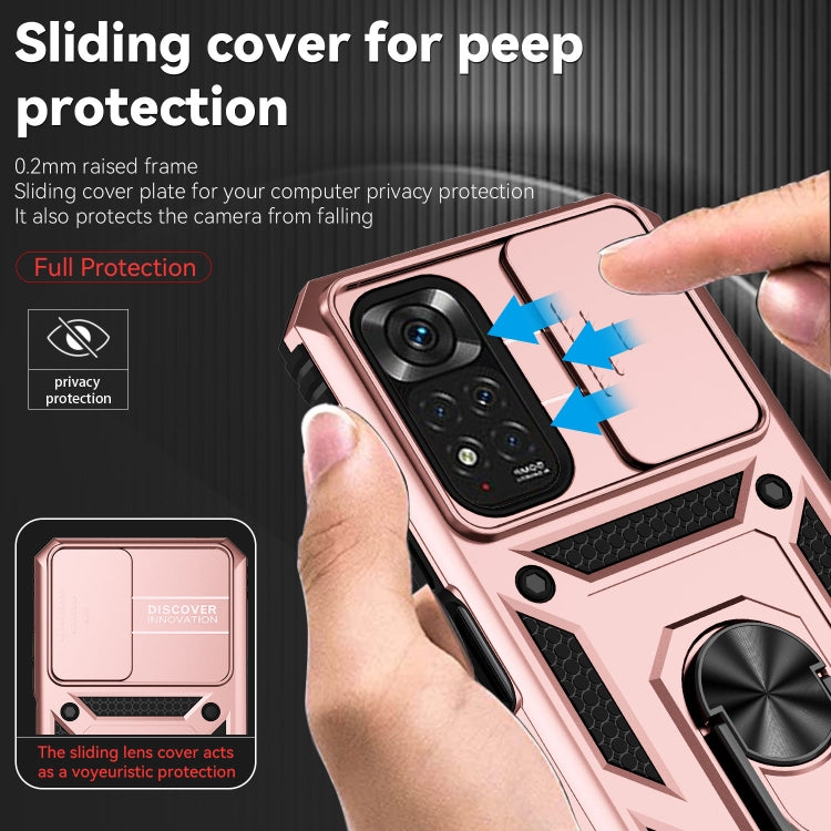 For Xiaomi Redmi Note 11 Global Sliding Camshield Holder Phone Case(Rose Gold) - Redmi Note 11 Case by buy2fix | Online Shopping UK | buy2fix